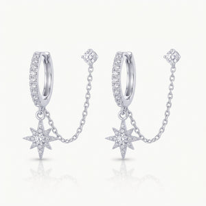 Chained Huggie Earrings Silver-Tone