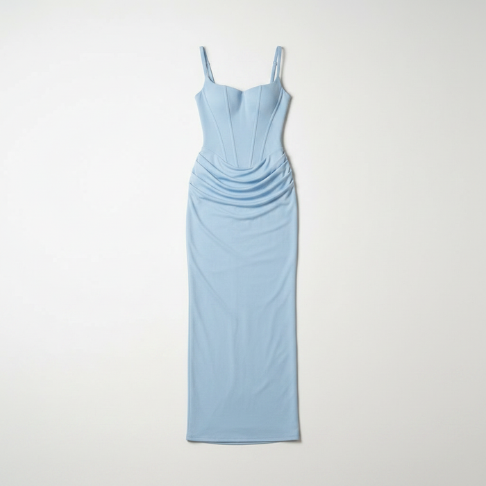 Baby blue bodycon maxi dress with lace up back