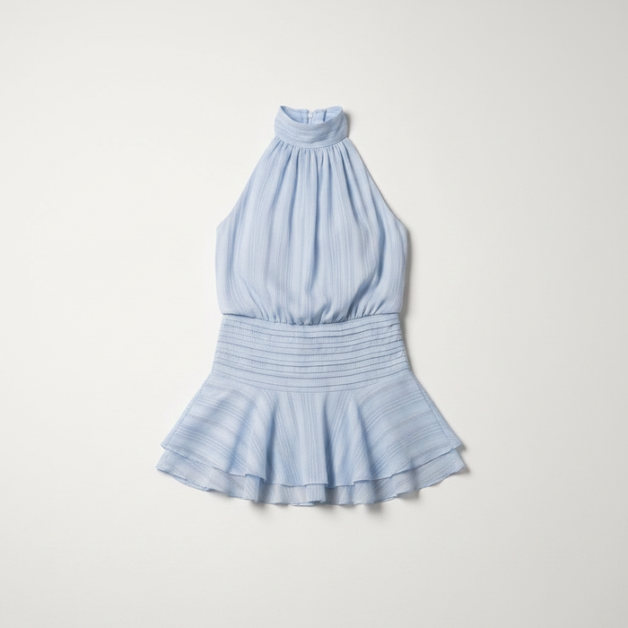 Baby blue halter neck chiffon mini dress