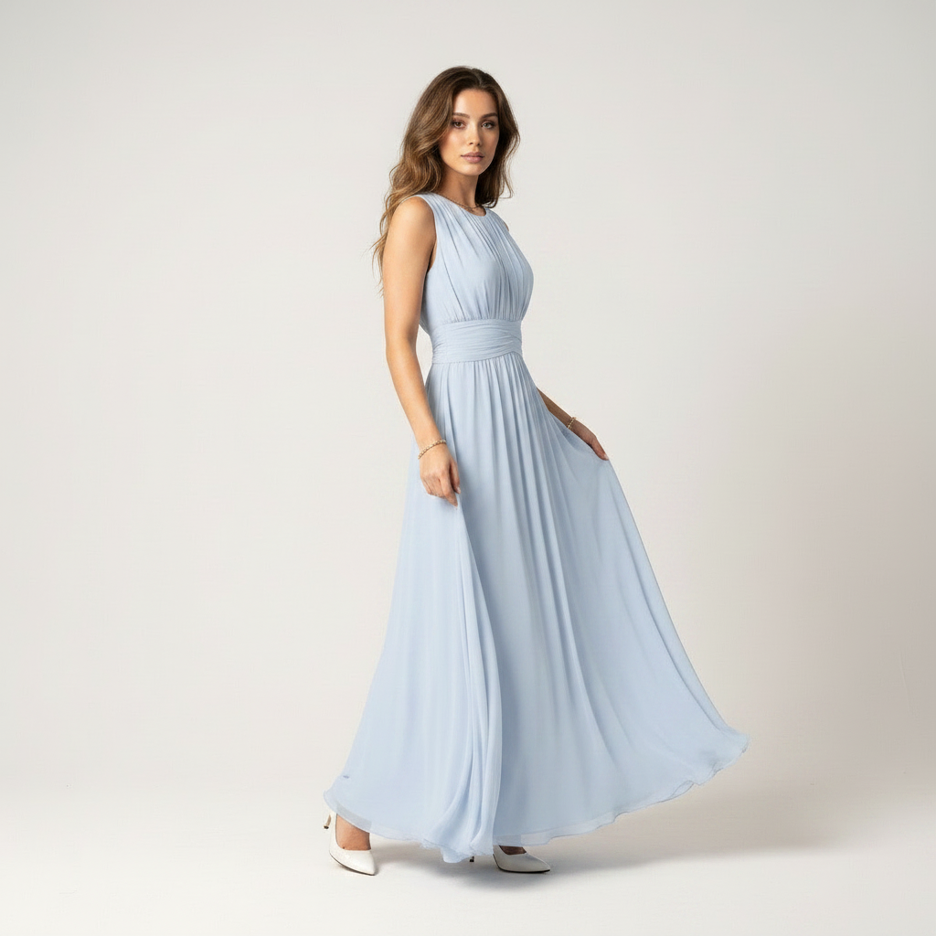 Baby blue maxi dress with ruched waist