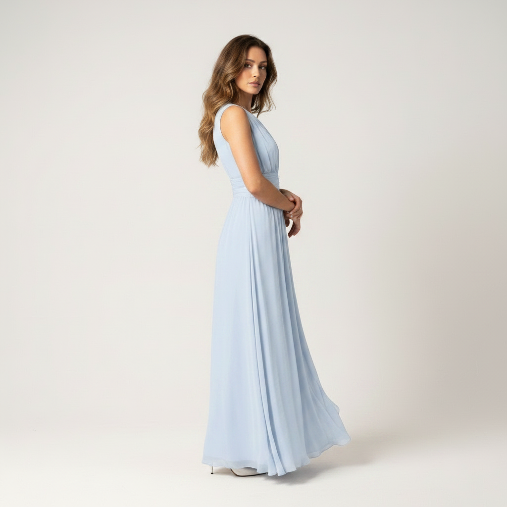 Baby blue maxi dress with ruched waist