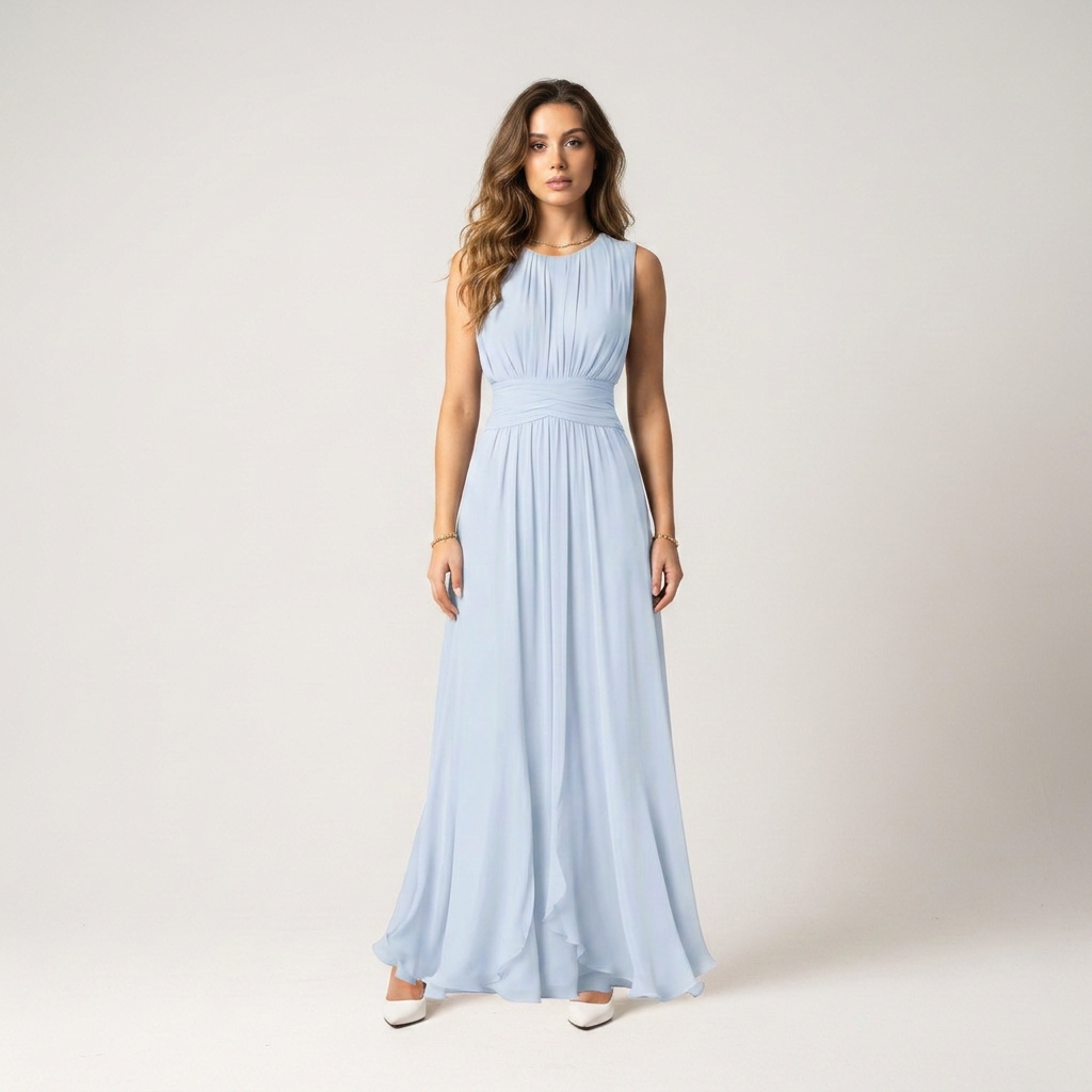 Baby blue maxi dress with ruched waist