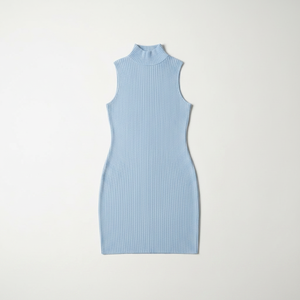 Baby blue slim fit mock neck mini dress