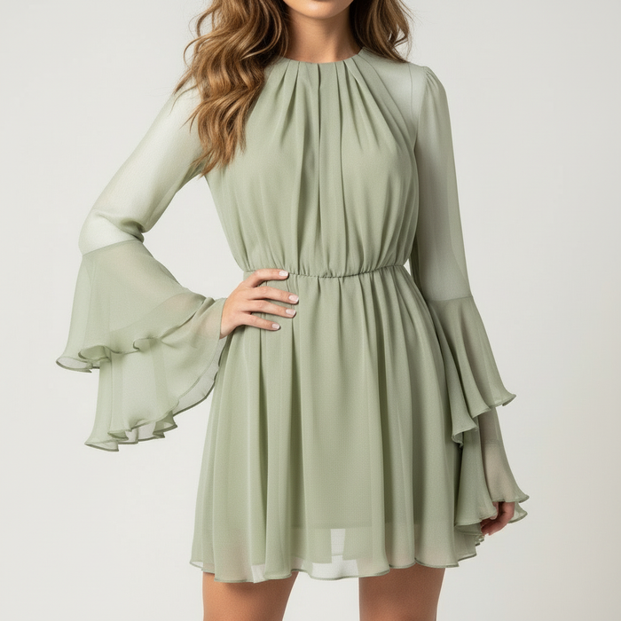 Baby green long sleeve mini dress with ruffles