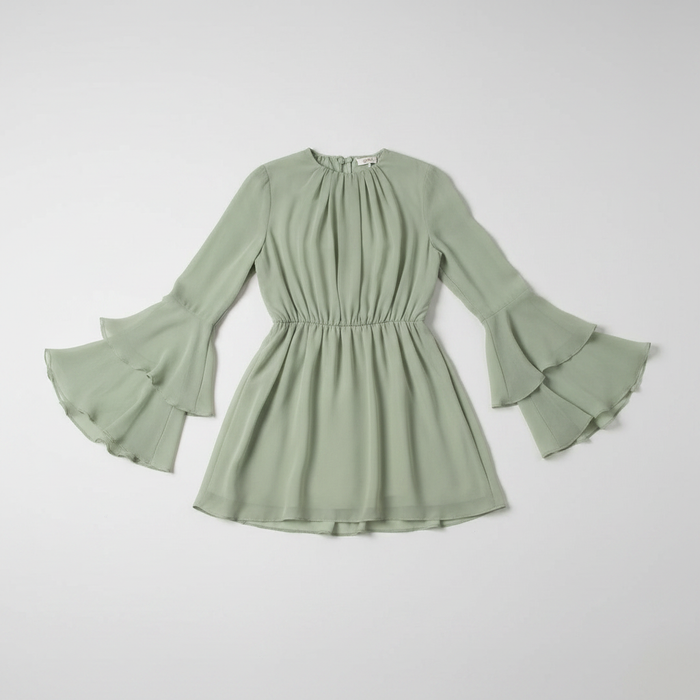 Baby green long sleeve mini dress with ruffles