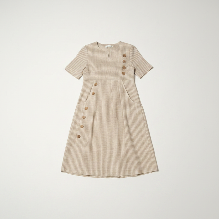 Beige striped relaxed midi dress
