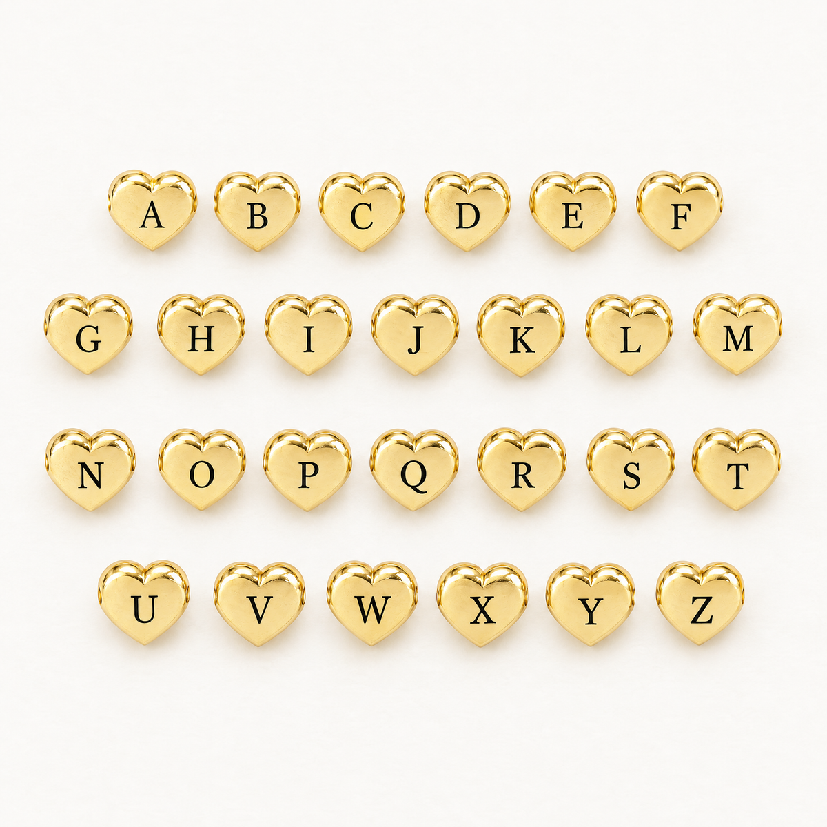 Heart charms with every letter from A to Z