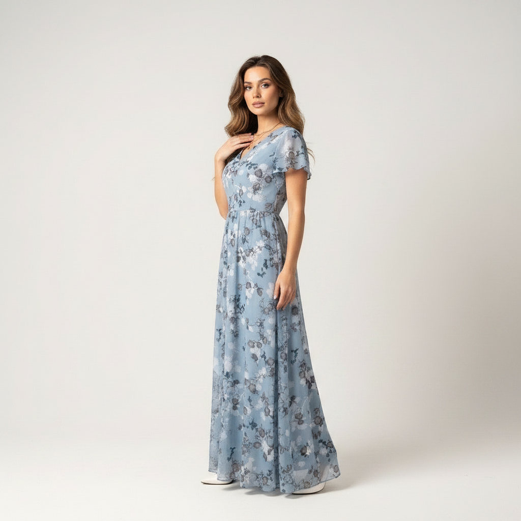 Blue floral flowy maxi dress