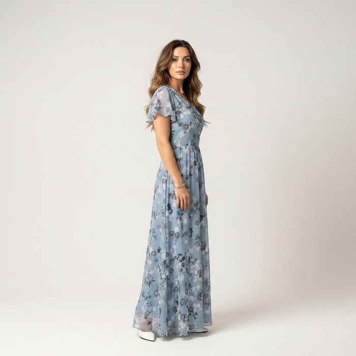 Blue floral flowy maxi dress