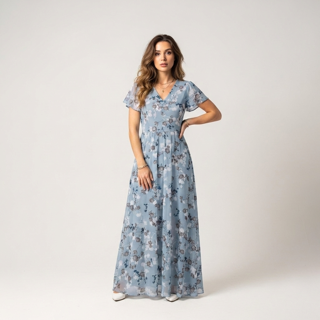 Blue floral flowy maxi dress
