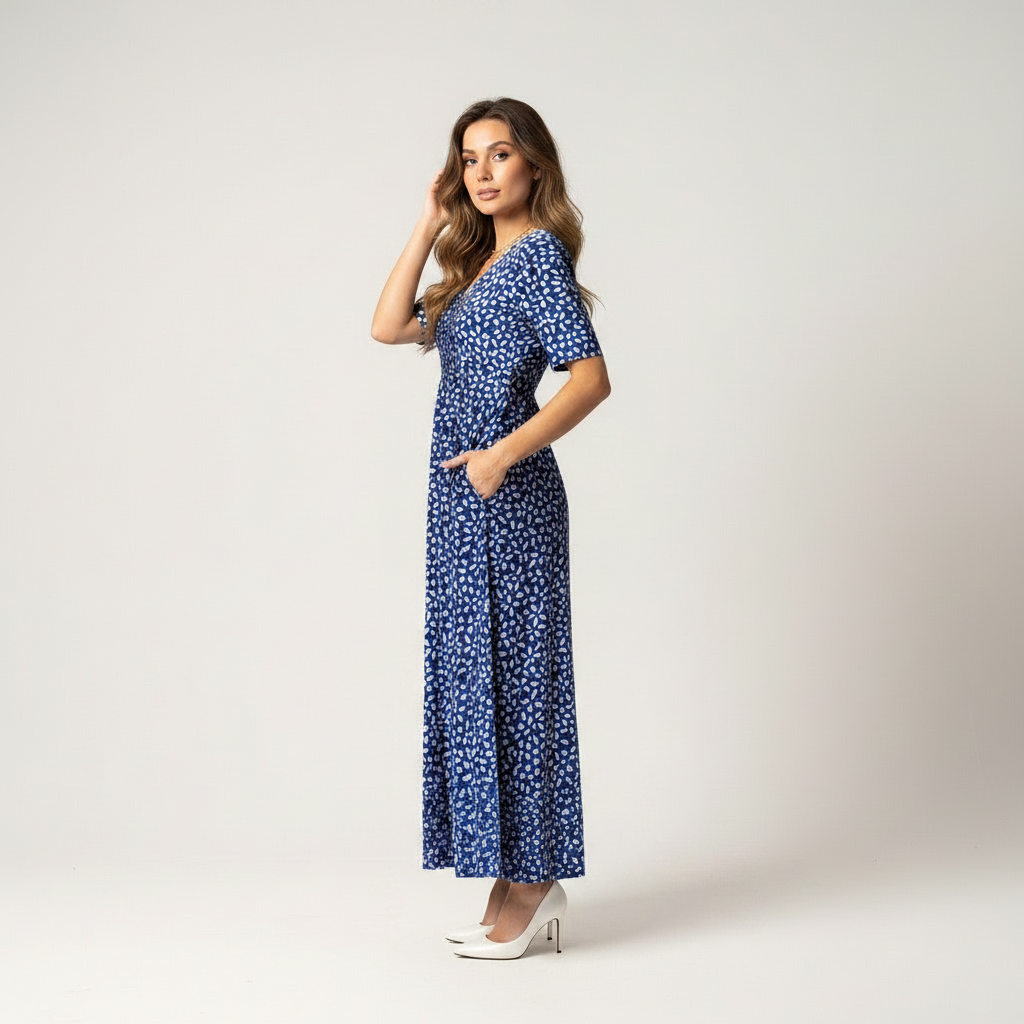 Blue floral relaxed midi dress