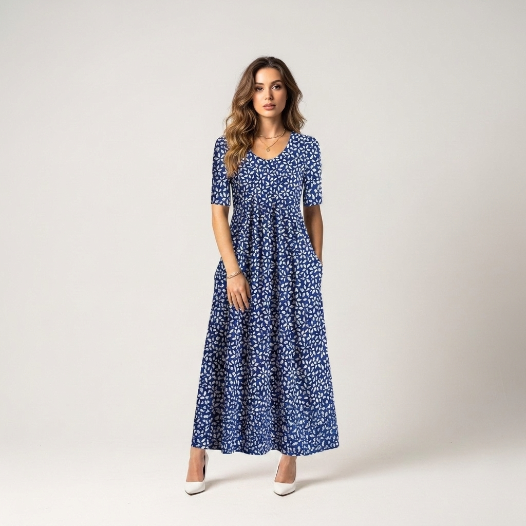 Blue floral relaxed midi dress