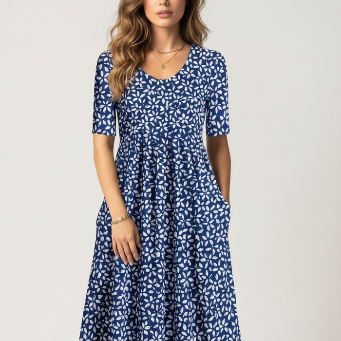 Blue floral relaxed midi dress