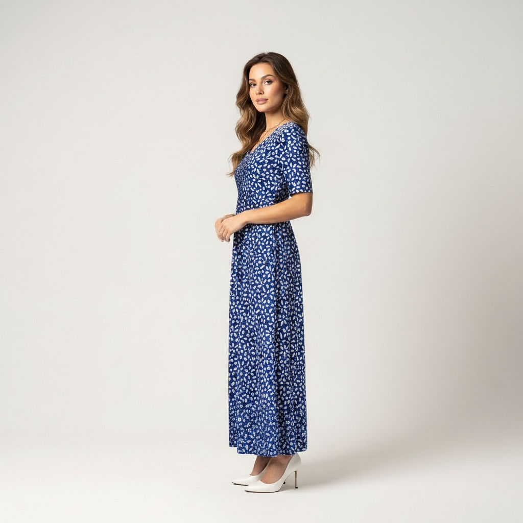 Blue floral relaxed midi dress
