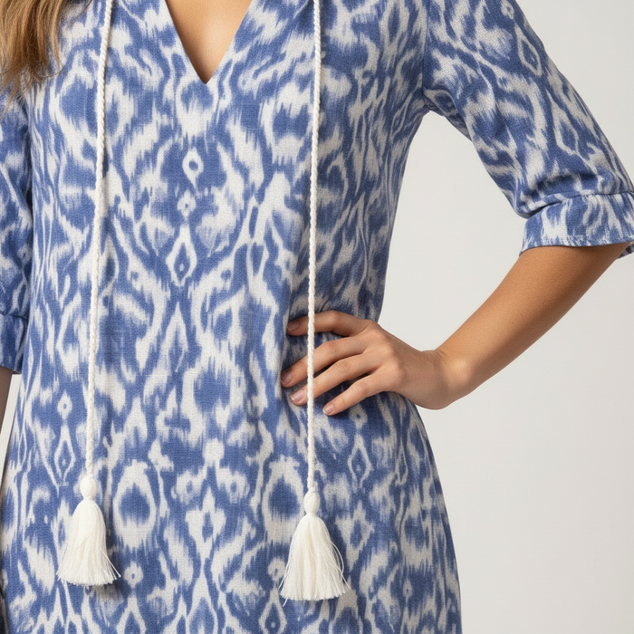Blue floral short sleeve summer midi dress