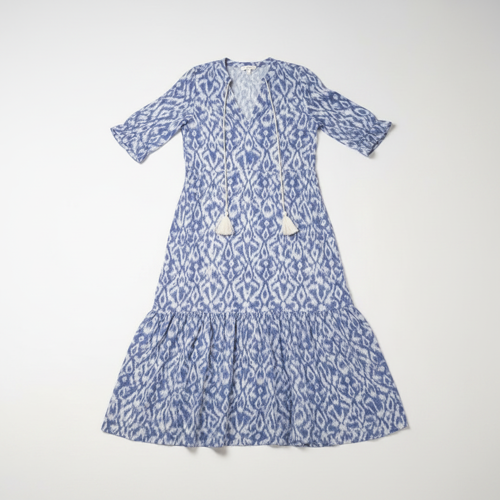 Blue floral short sleeve summer midi dress