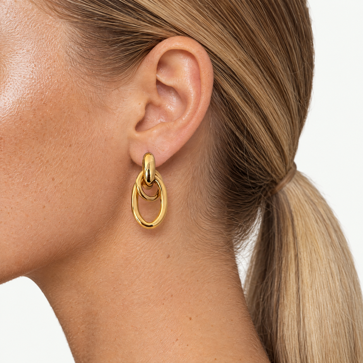Gold-tone double hoop drop earrings