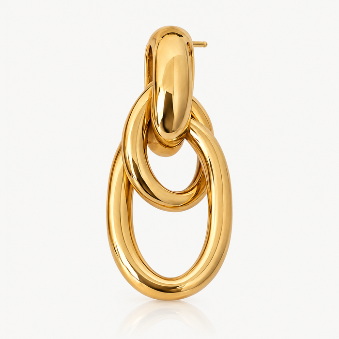 Gold-tone double hoop drop earrings