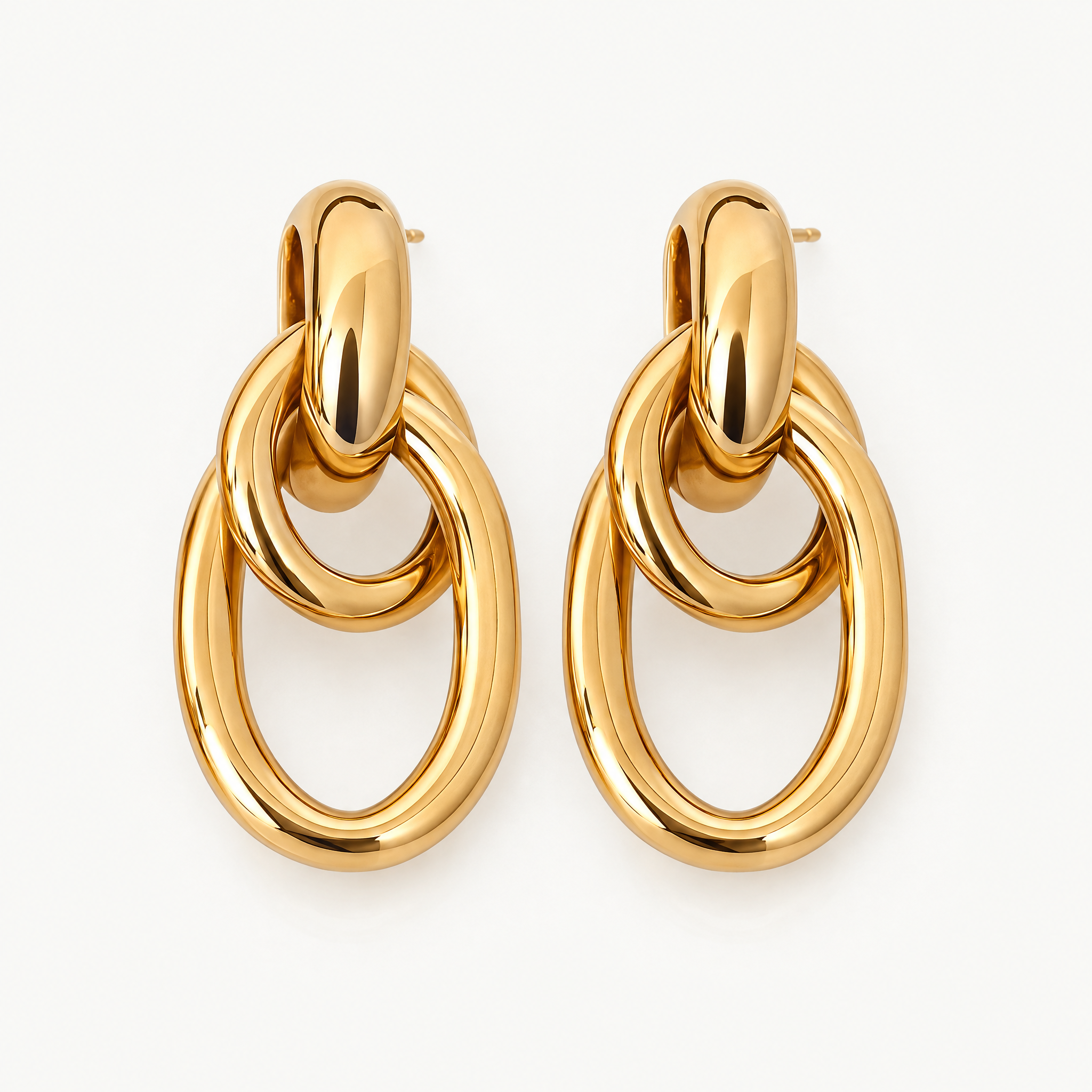 Gold-tone double hoop drop earrings