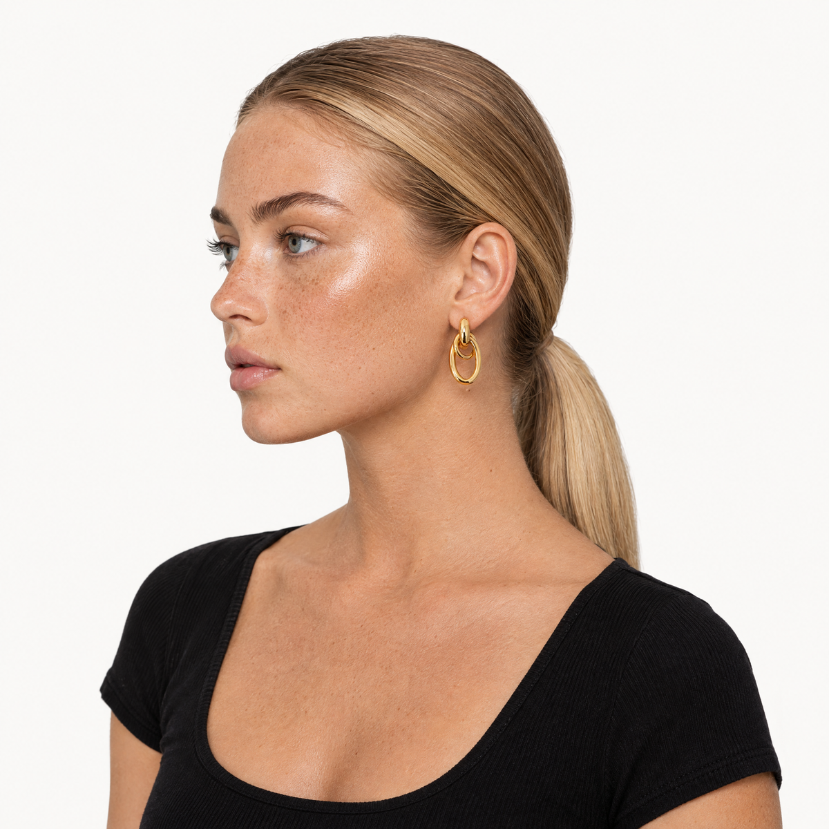Gold-tone double hoop drop earrings
