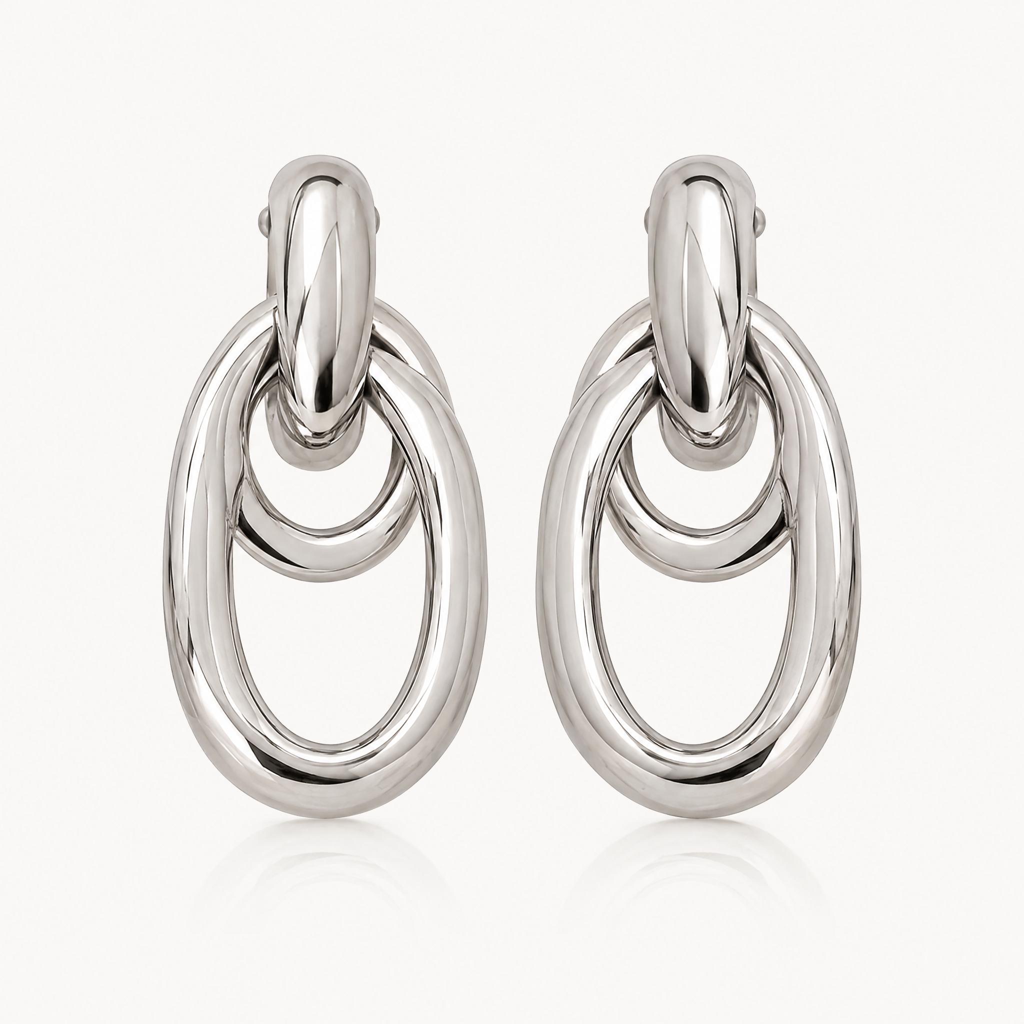 Silver-tone double hoop drop earrings
