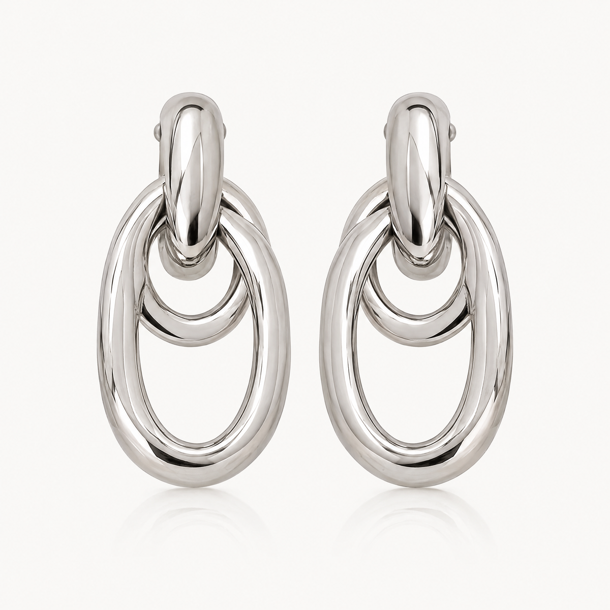 Silver-tone double hoop drop earrings