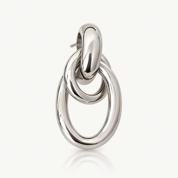 Silver-tone double hoop drop earrings