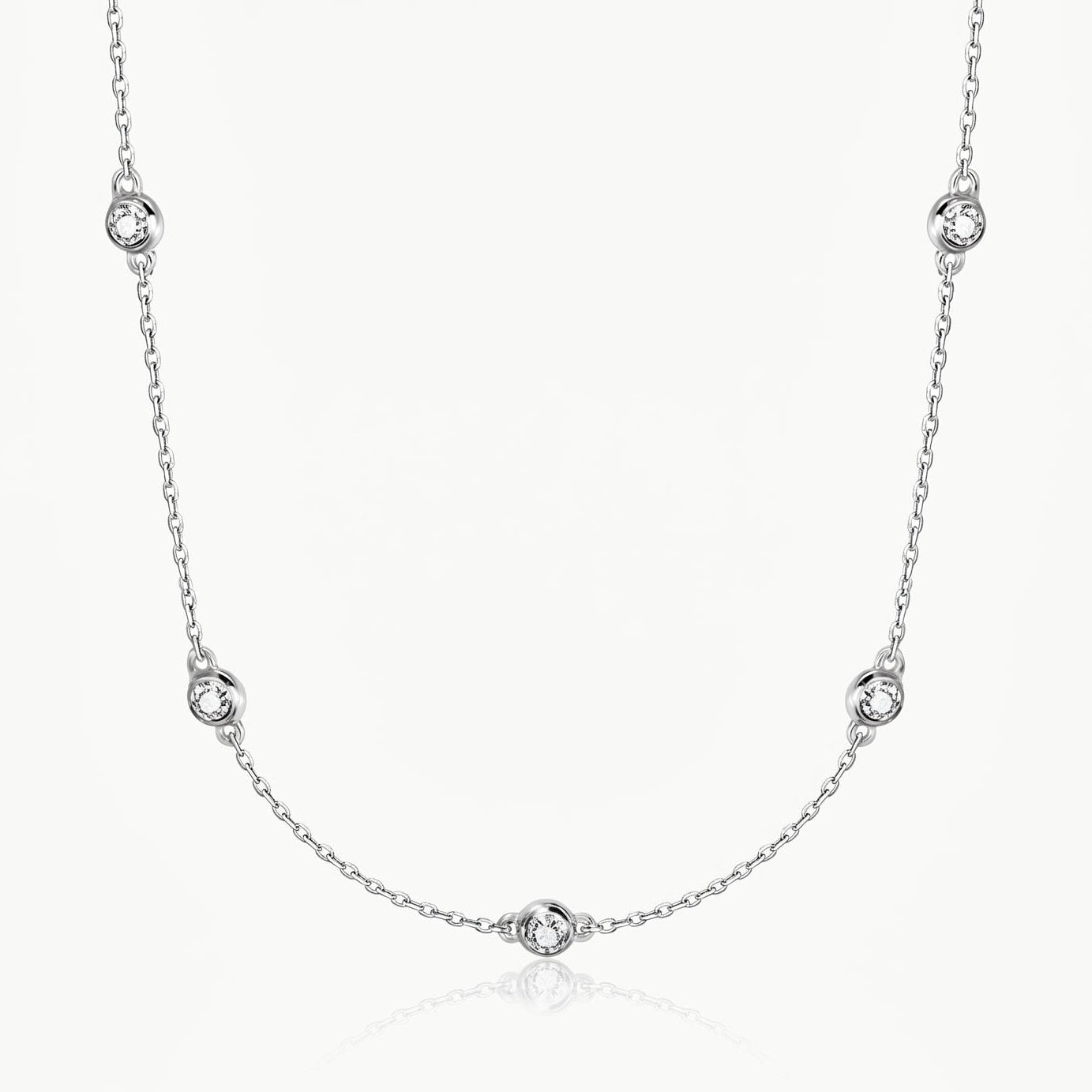 Silver-tone crystal necklace with five stones on a fine chain