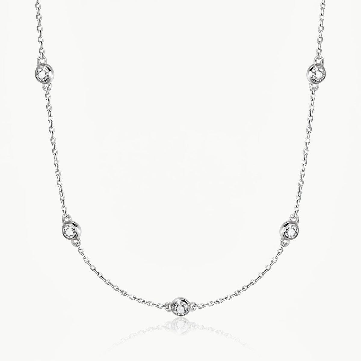 Silver-tone crystal necklace with five stones on a fine chain