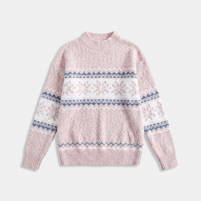Baby pink snowflake chenille Christmas jumper laid flat