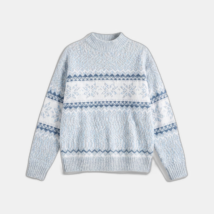 Baby blue snowflake chenille Christmas jumper laid flat