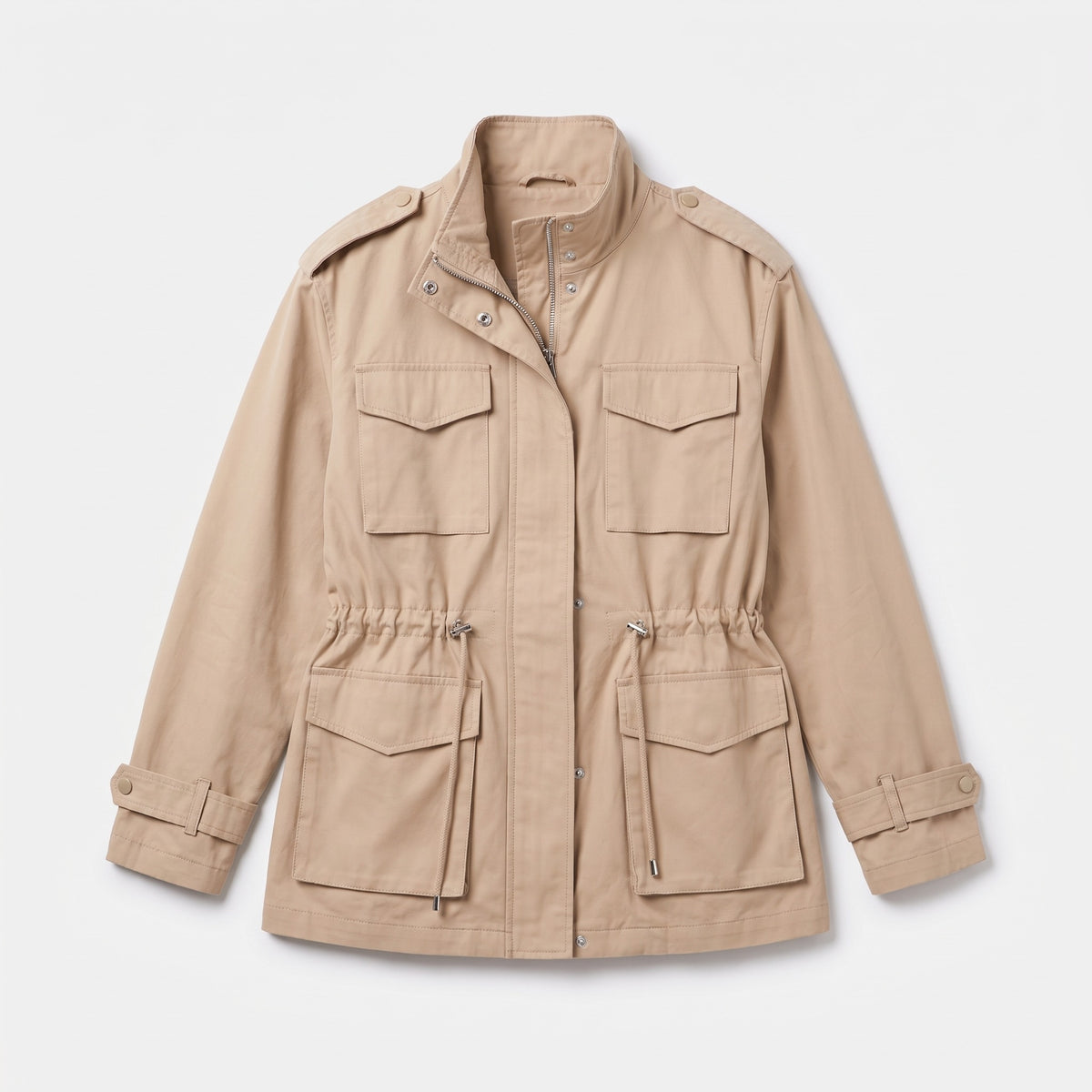 Cream utility jacket, flat product photo