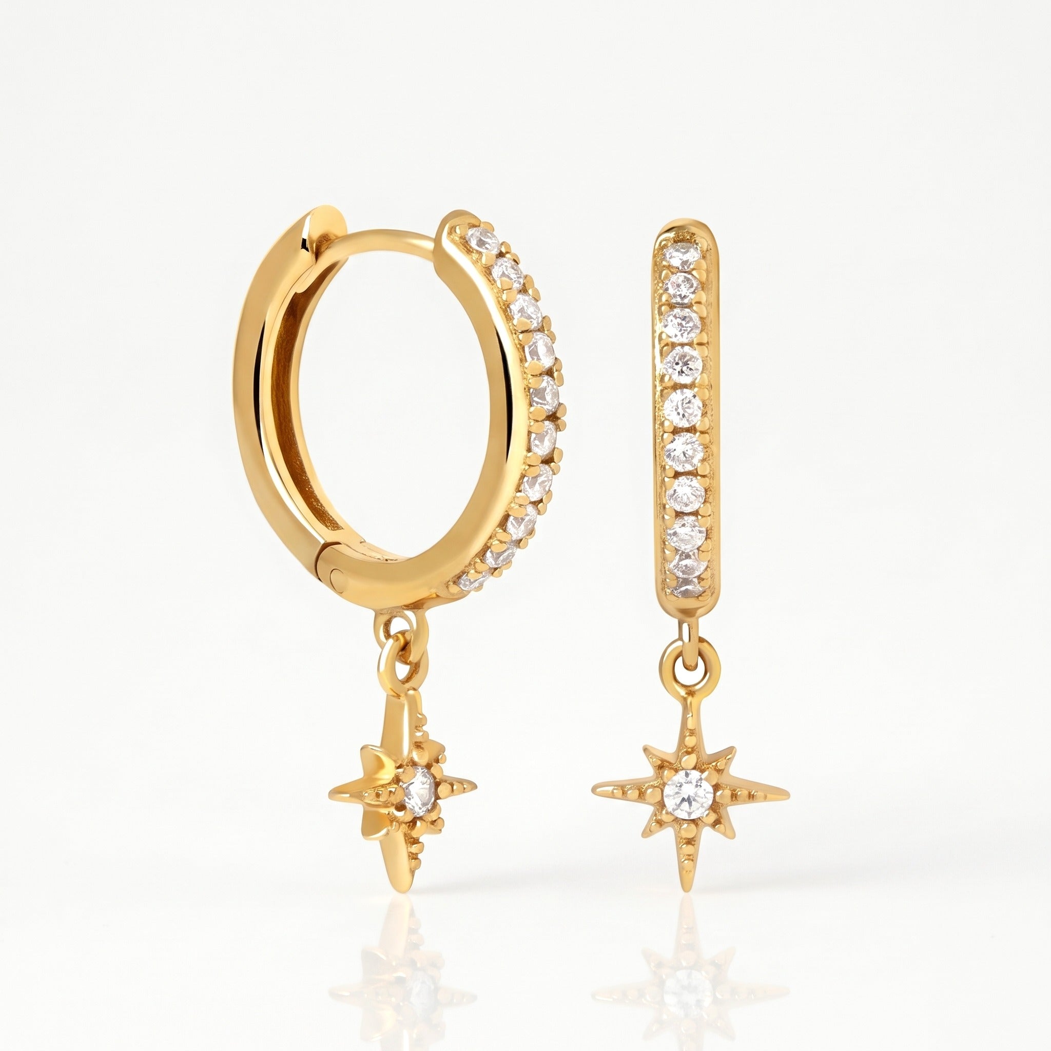 Gold-tone star charm huggie hoop earrings
