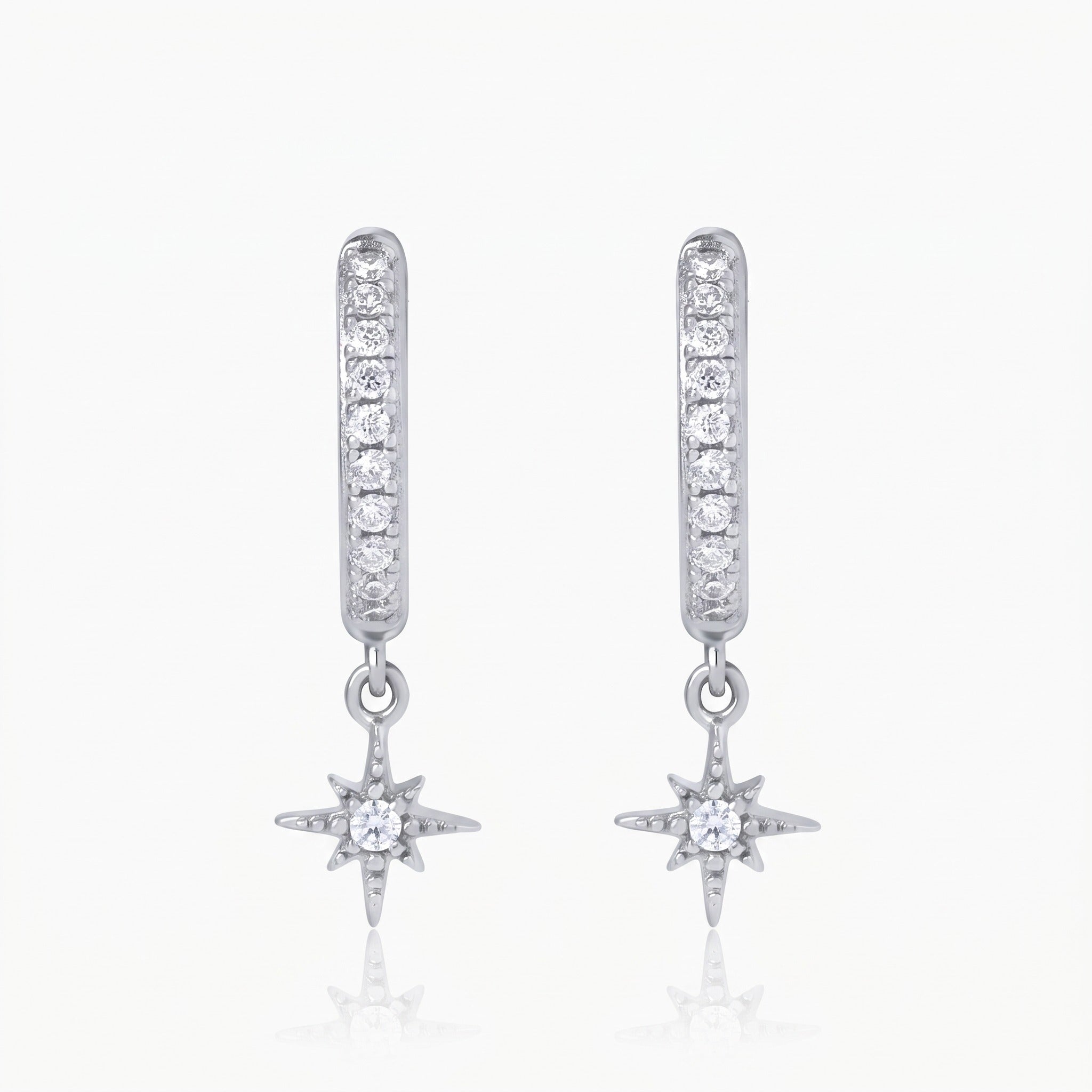 Silver-tone star charm huggie hoop earrings