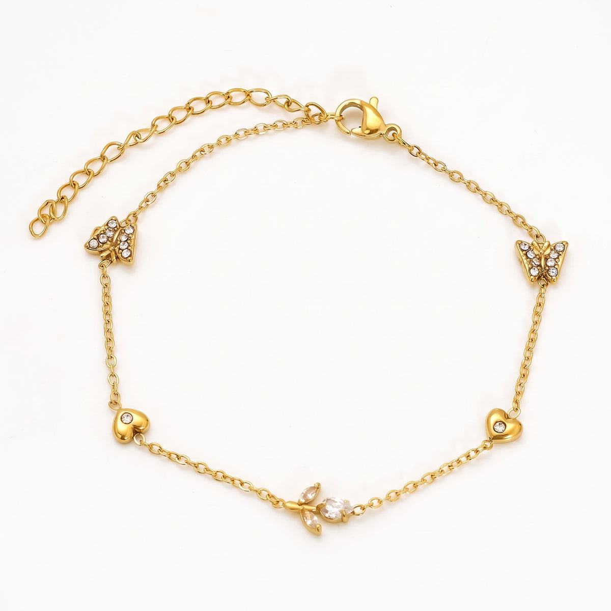 Gold-tone butterfly and heart charm bracelet
