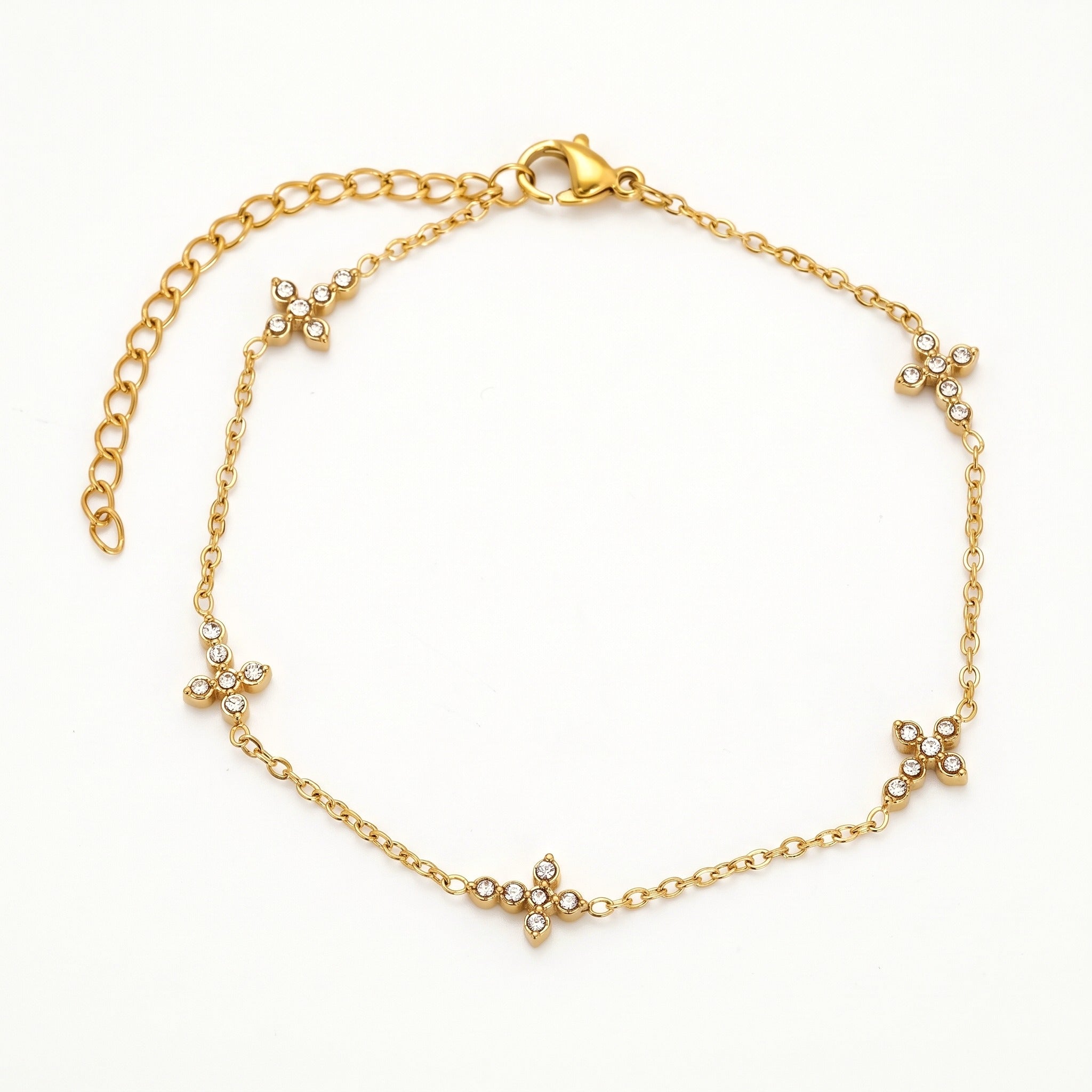 Gold-tone crystal cross bracelet