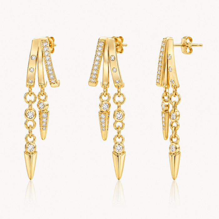 Gold-tone illusion hoop earrings with chain drops