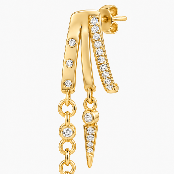 Gold-tone illusion hoop earrings with chain drops