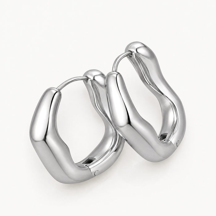Silver-tone chunky wavy hoop earrings