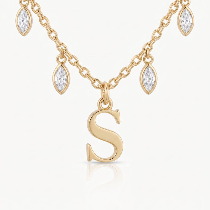 Gold-tone initial necklace with letter pendant and crystal drops