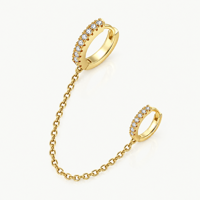 Gold-tone double huggie chain earring