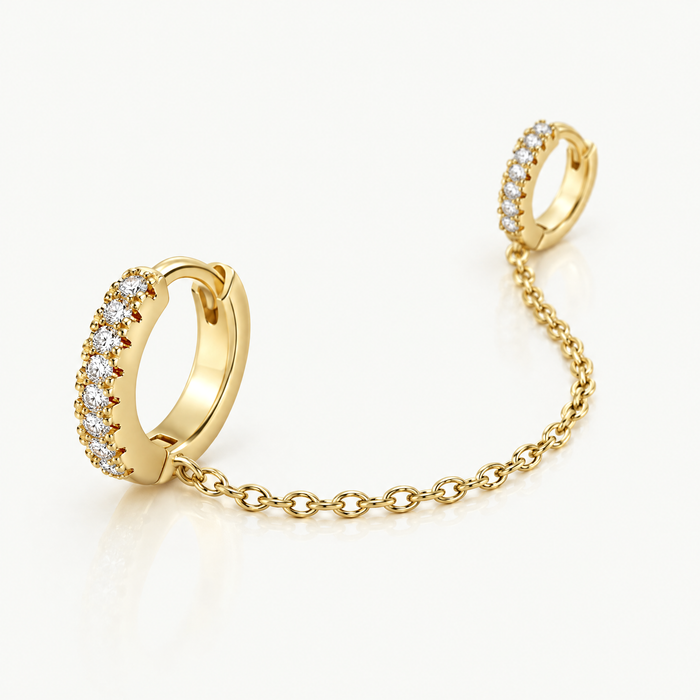 Gold-tone double huggie chain earring