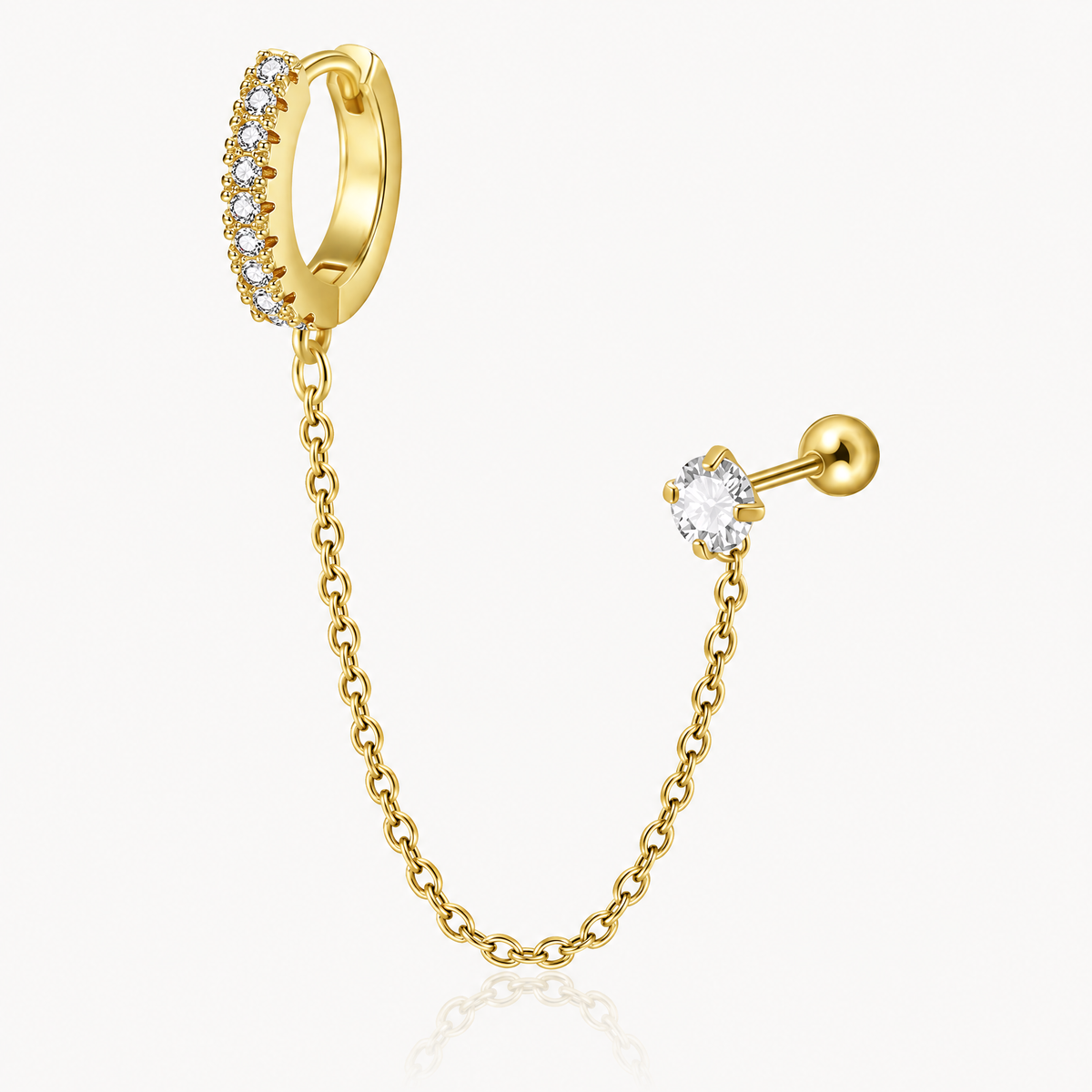 Huggie chain earring CZ cartilage stud single gold-tone