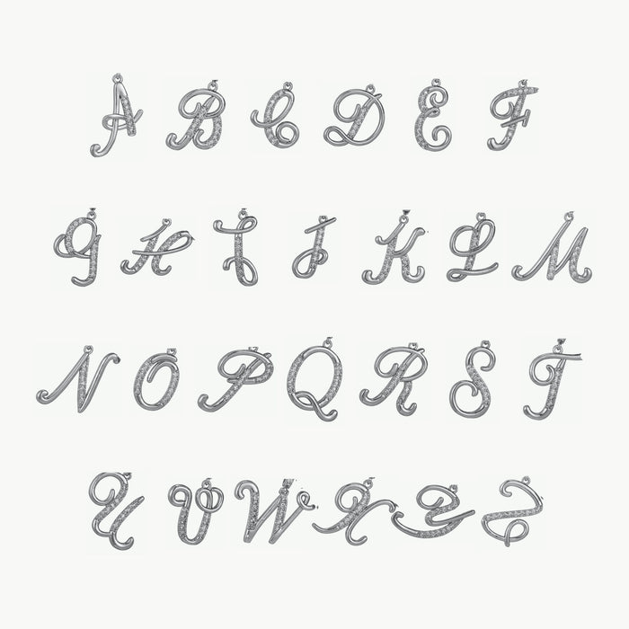 All letters A to Z for the silver-tone script initial necklace