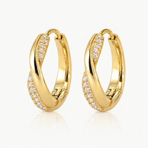 Twisted Crystal Huggie Hoop Earrings Gold-Tone