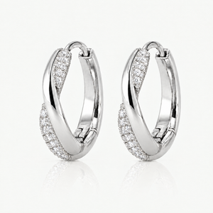 Twisted Crystal Huggie Hoop Earrings Silver-Tone