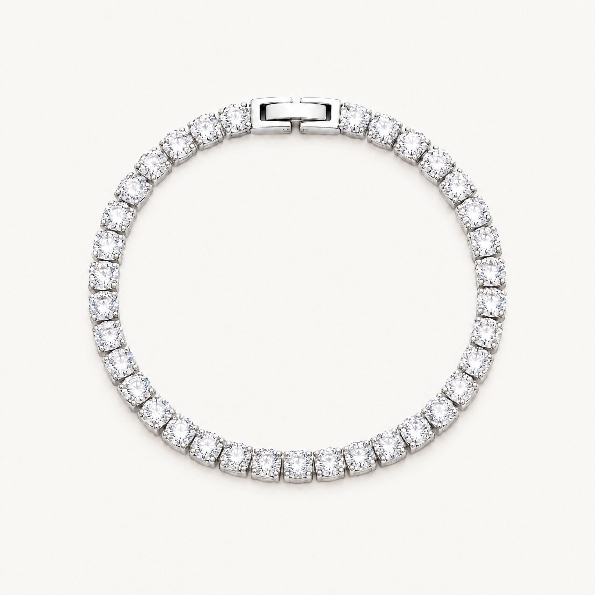 Silver-tone tennis bracelet with a single row of round cubic zirconia stones