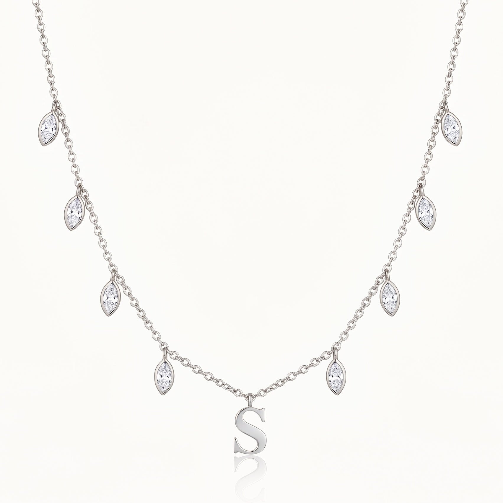 Silver-tone initial necklace with letter pendant and crystal drops