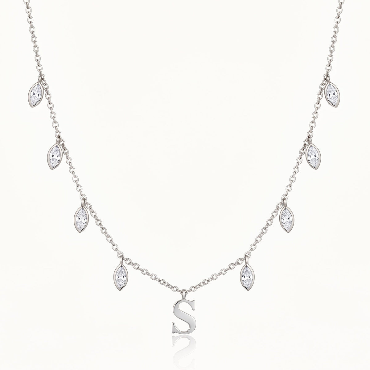 Silver-tone initial necklace with letter pendant and crystal drops