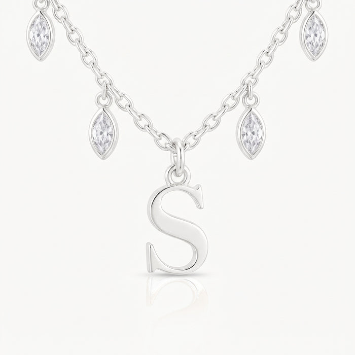 Silver-tone initial necklace with letter pendant and crystal drops